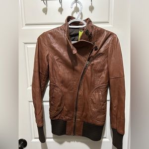 Soia and Kyo brown leather bomber jacket